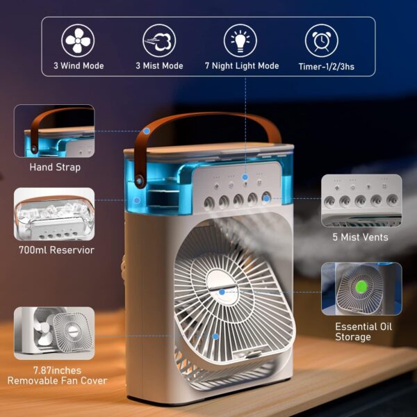 Portable Air Conditioner Fan | 10 Inch Big Size | Usb Electric Fan With Led Night Light, Fine Mist Water | Air Conditioner Fan Personal Cooler Desk Fan (random Color)